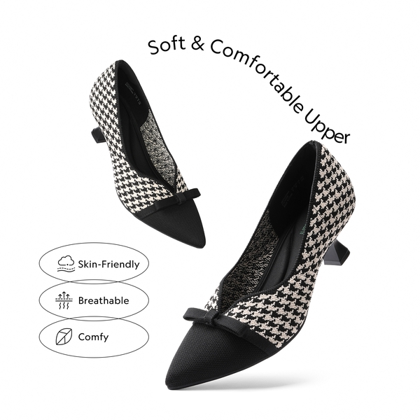 Comfortable Dressy Bow Pumps - CHIDORI GRID - 2